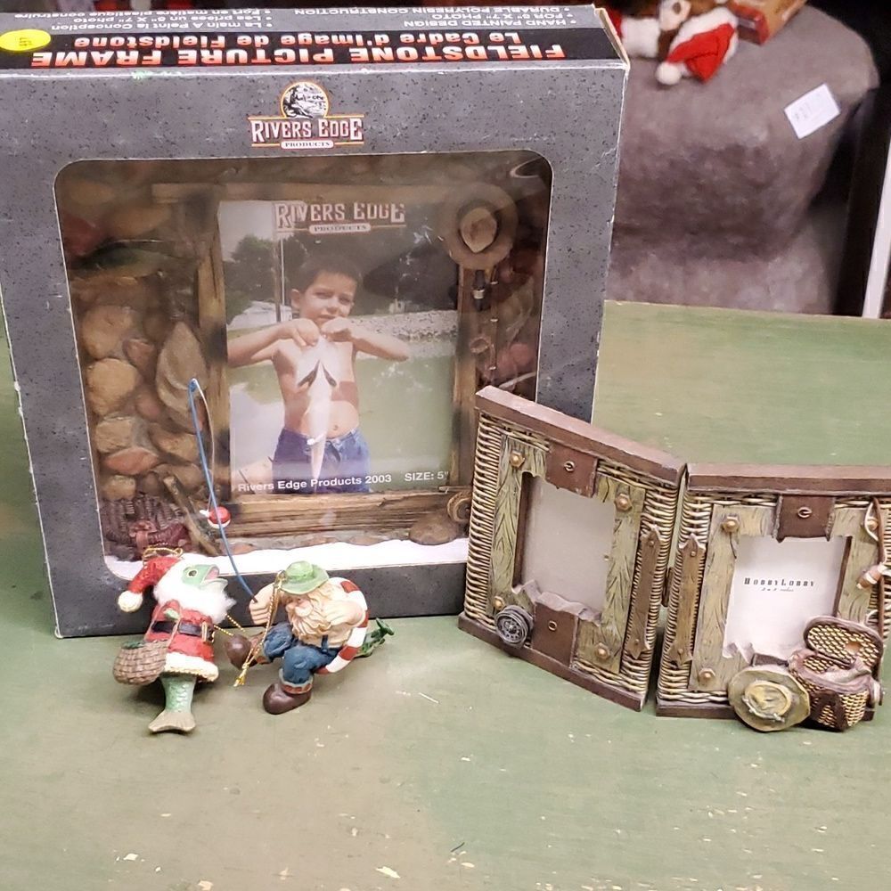 New-Rivers Edge Fieldstone Picture Frame Fly Fishing, and Santa fishing bundle‎